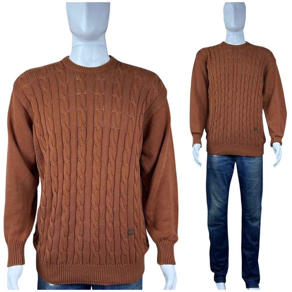 VTG Valentino Cable Knit Crewneck Pullover Cotton Sweater Fisherman Logo Mens XL